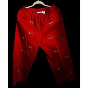 Alfred Dunner Red Bicycle Embroidered Elastic Waist Pants Size 14 Cotton/Polyest